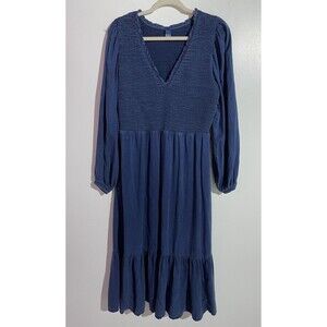 Old Navy Denim Dress L Indigo Cottagecore Lyocell Country Smocked Boho‎ Festival